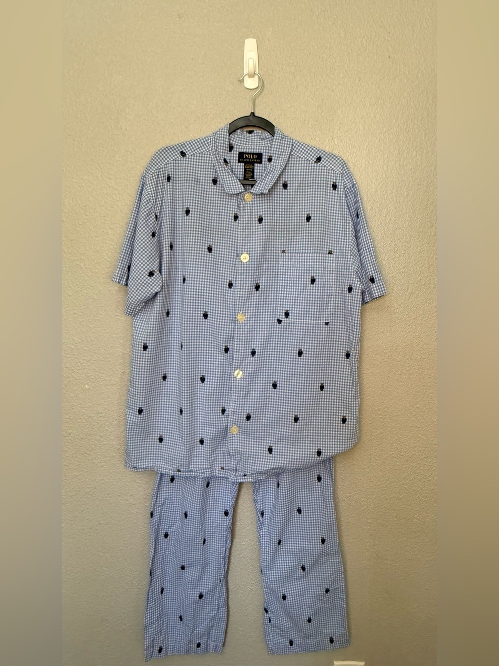 Polo Ralph Lauren | Gingham Polo Bear Print Pajama Shirt and Pants | Size Medium
